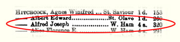 Birth index entry for Alfred Joseph Hitchcock